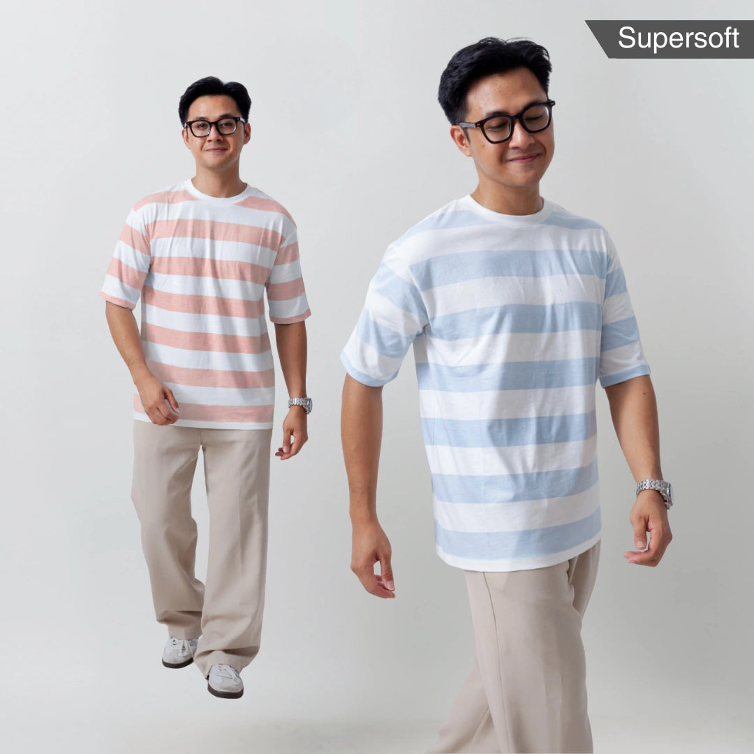 Oversize Short Sleeve Round Neck Striped T-Shirt Series [SS]